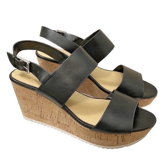 Nine West Dina Black Platform Wedge Sandals - Picture 2 of 6